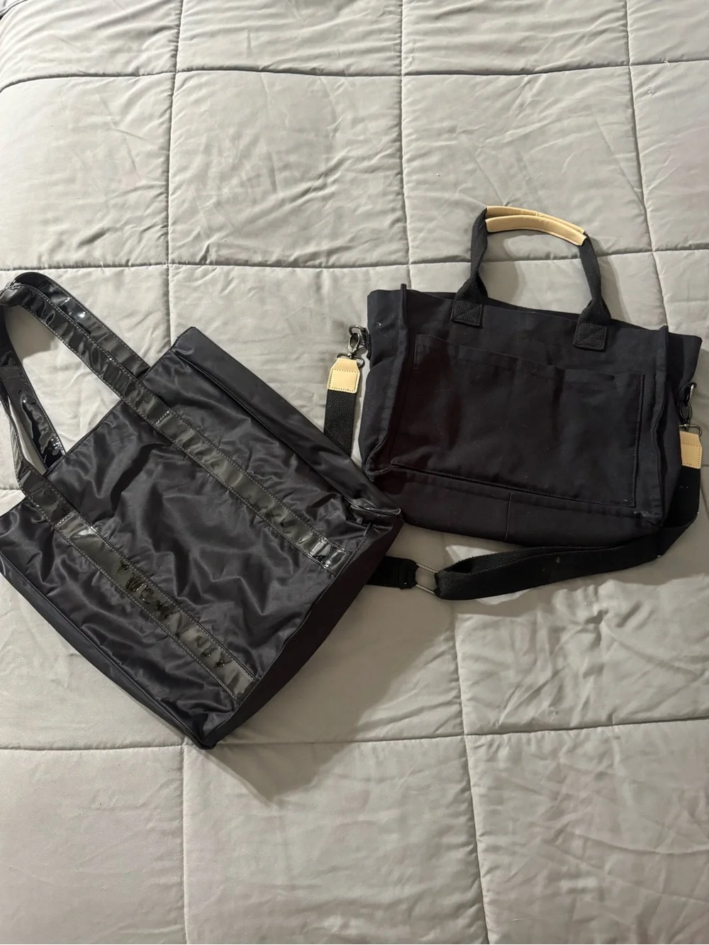Black Nylon Shoulder Tote and Crossbody Bag Set - Unbranded